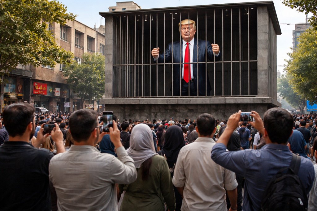 iran-pamerkan-instalasi-trump-di-balik-jeruji